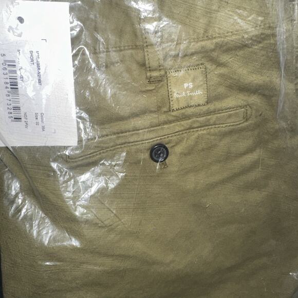 Paul Smith Men's Pima Stretch-Cotton Garment-Dyed Shorts Green Size 32 - Picture 3 of 3